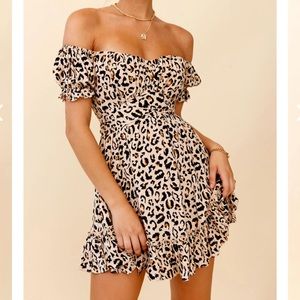 LINKA OFF-SHOULDER TIE BACK DRESS LEOPARD PRINT